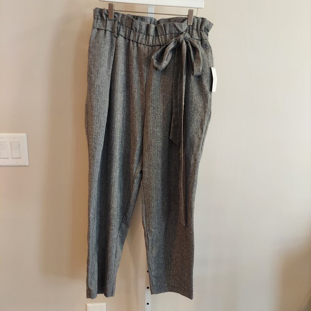 NWT Eloquii Paper Bag Pants Size 14 Herringbone Belted Tie Elastic Waist